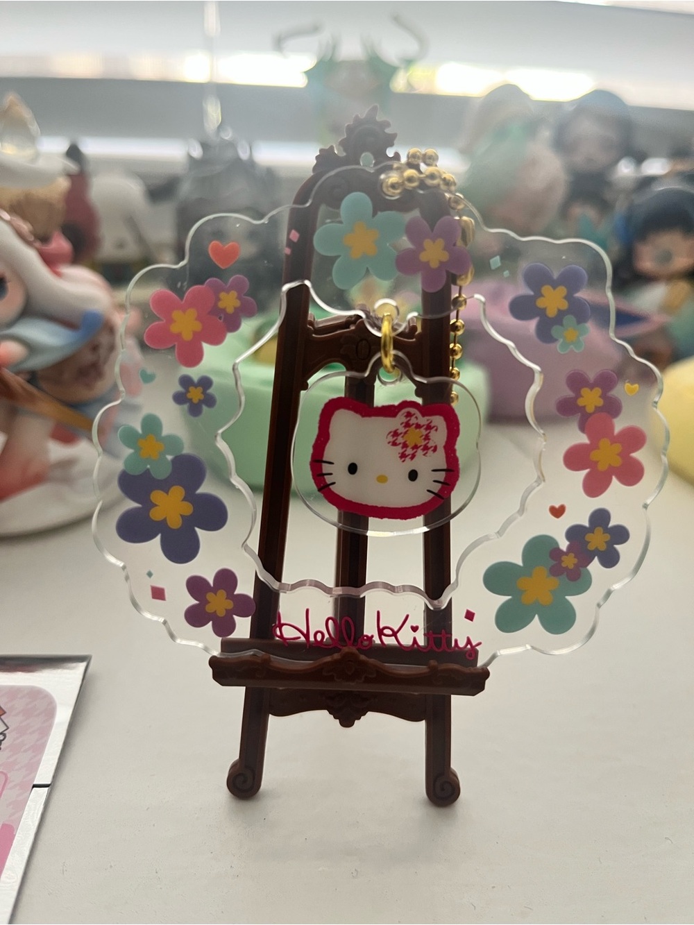 Hello Kitty Pastel Floral Acrylic Charm with Gold Chain